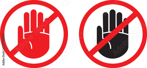 Refuse or reject icon set. stop icon vector  .Set stop red and black sign icon.do not enter sign
