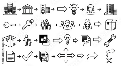 Business Process Flowchart Icons Set.