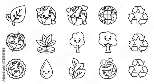 Earth Day Icons - A Collection of Environmental Awareness Symbols.
