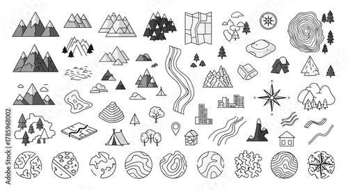 Hand drawn landscape elements illustration for design and decoration.