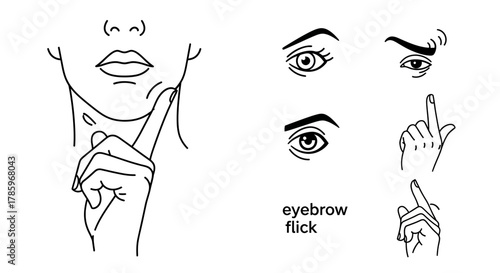 Hand Gestures and Facial Expressions Line Art Set.