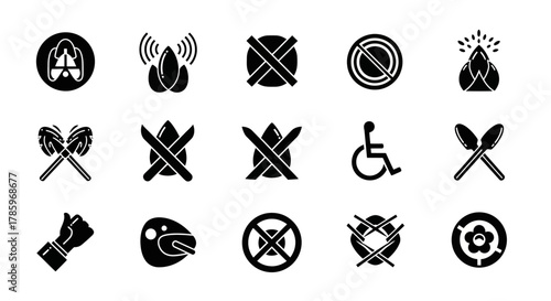 Set of diverse black glyph icons and symbols.