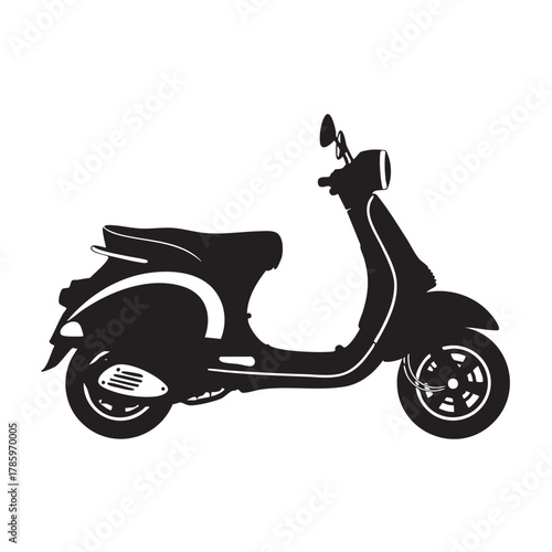 Black silhouette of a classic scooter on a white background transportation