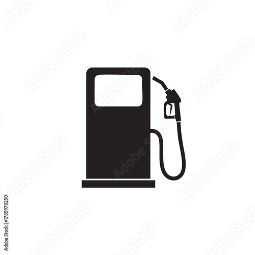 Black silhouette of a gas pump with a hose and nozzle on a white background fuel pump gasoline