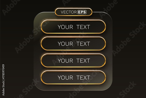 Elegant dark menu template with glowing golden buttons. A stylish modern user interface element.