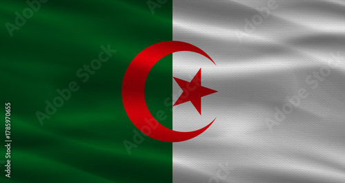 Fotografie Algeria flag with fabric texture; Realistic flag of Algeria waving