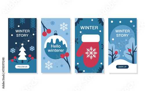 Four winter themed social media story templates illustration
