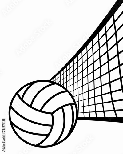 Simple Volleyball with Net Outline Illustration