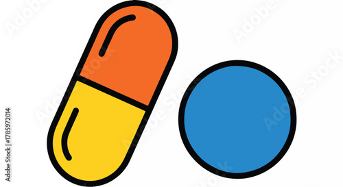 Medical capsule and pill icons representing healthcare and pharmaceutical industry symbols in a flat design style