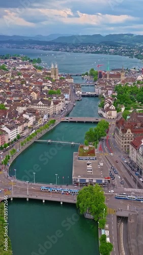 Aerial view of Zurich important financial and economical center of Switzerland