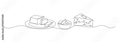 Dairy products continuous line illustration. Butter doodle sketch. Hand drawn vector one line icon