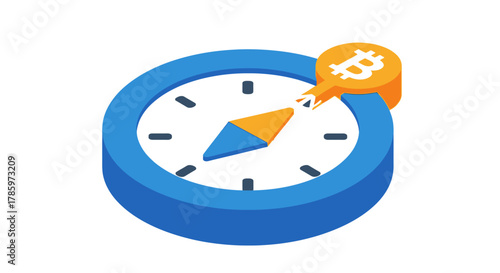 Bitcoin Cryptocurrency Price Direction Compass Concept.