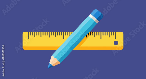 Blue pencil and yellow ruler illustration for design and education.