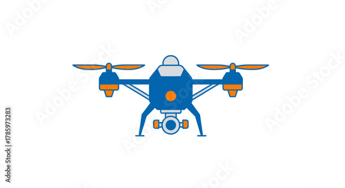 Blue Drone with Camera Illustration on White Background.