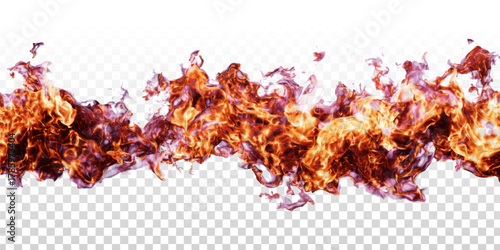 Vector red and purple flame border isolated on the transparent background.