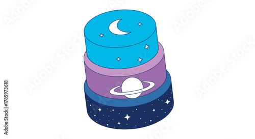 Cosmic Galaxy Cake with Planets and Stars.