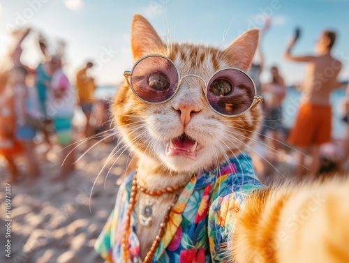 Orange cat wearing round su...