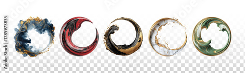 Vector set of marble ring frames isolated on the transparent background.