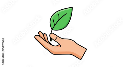 Hand holding a vibrant green leaf, symbolizing nature and growth.