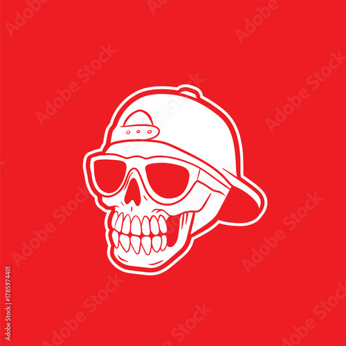 White Skull Wearing Backwards Cap.