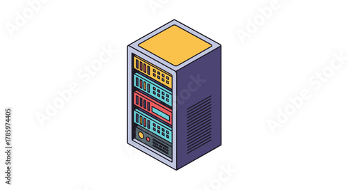 Isometric server rack cabinet for data center technology.