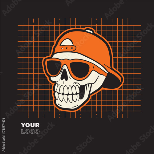 White Skull Wearing Backwards Cap.