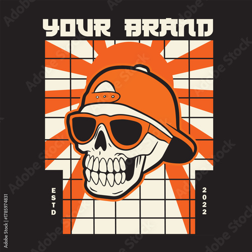 White Skull Wearing Backwards Cap.