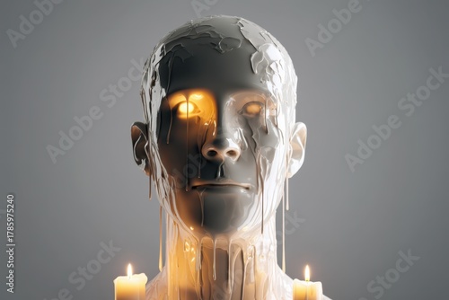 A human-like head covered i...