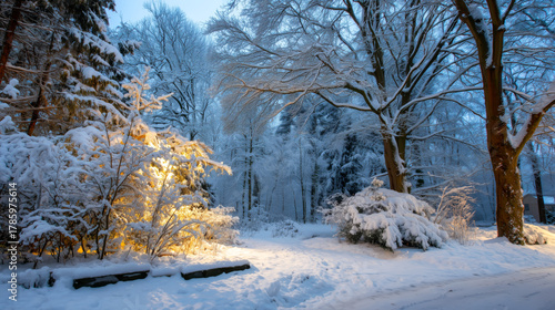 Fototapeta Naklejka Na Ścianę i Meble -  A snowy landscape with trees