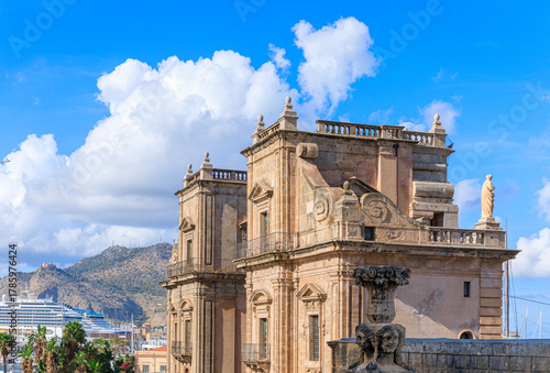 Glimpse of the Porta Felice (The Felice Gate), the monumental city gate of Palermo in Sicily, southern Italy.