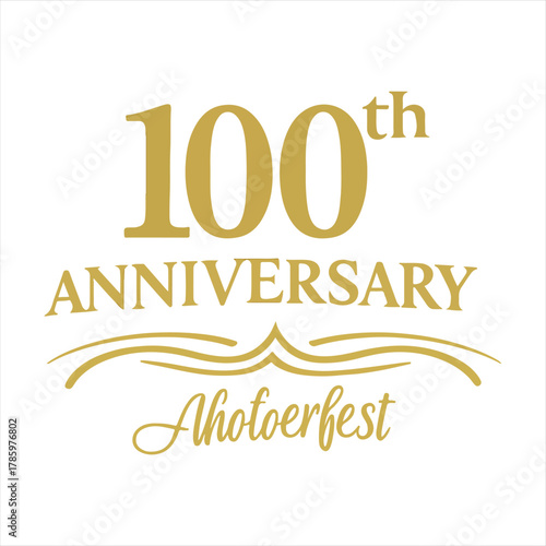 Golden 100th anniversary oktoberfest celebration design with decorative flourishes and elegant typography