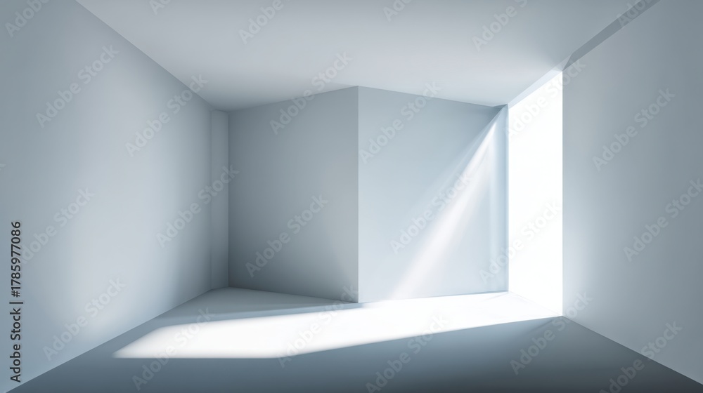 Fototapeta premium Minimalistic interior space with soft light and open doorway, emphasizing simplicity and tranquility, ideal for modern design and architecture themes