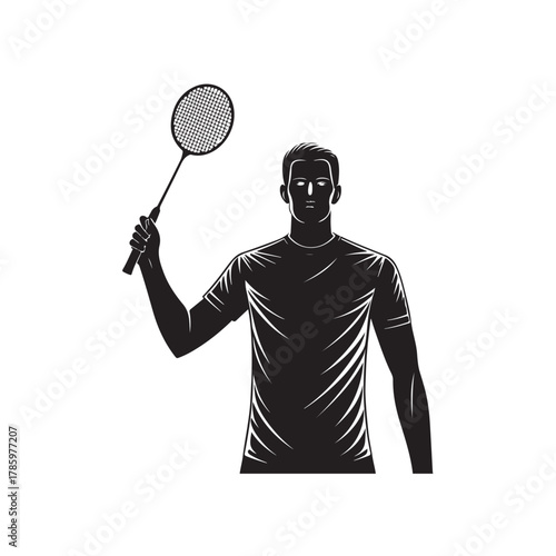 Badminton Player Silhouette ? Minimalist Black and White Athletic Sport Vector Illustration (1).eps