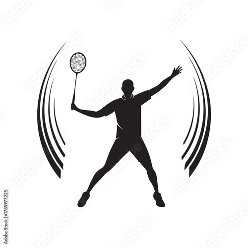 Badminton Player Silhouette ? Minimalist Black and White Athletic Sport Vector Illustration (2).eps