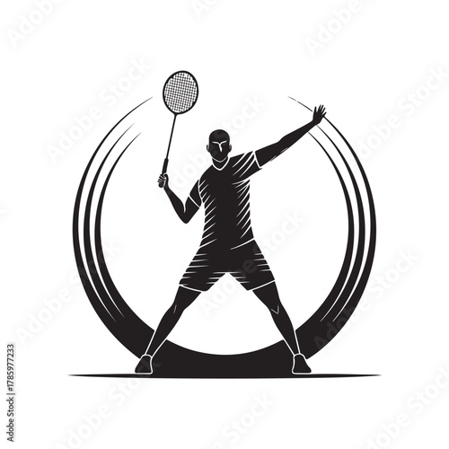 Badminton Player Silhouette ? Minimalist Black and White Athletic Sport Vector Illustration (3).eps