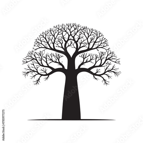 Baobab Tree Silhouette Without Leaves African Nature Icon black colour vector design and white background (2).eps