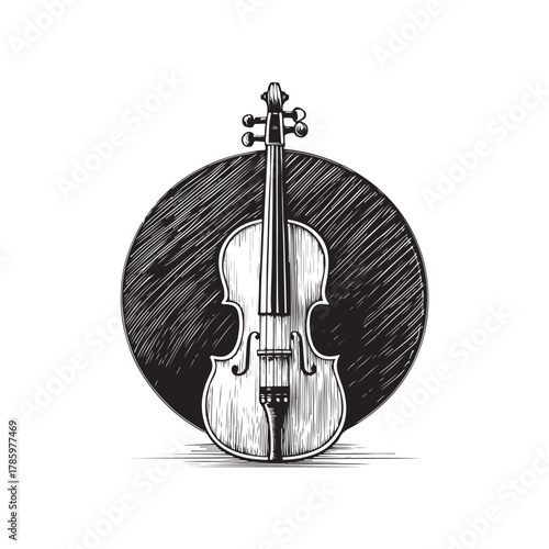 Black and white illustration, violin sketch, stringed instrument (3).eps