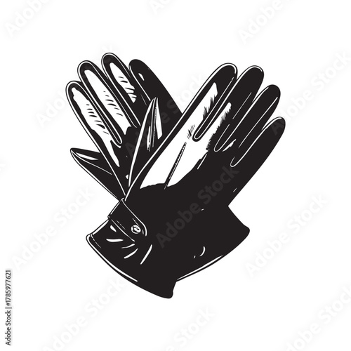 Black Colour gloves Vector Illustration, Solid White Background (3).eps
