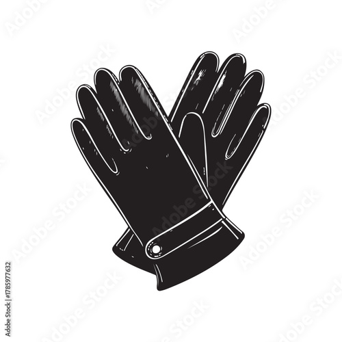 Black Colour gloves Vector Illustration, Solid White Background (2).eps