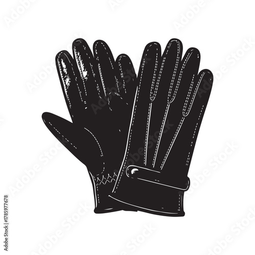 Black Colour gloves Vector Illustration, Solid White Background (7).eps