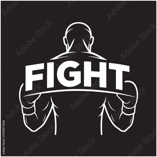 Boxing silhouette with fight forward text isolated black colour vector design and white background (1).eps