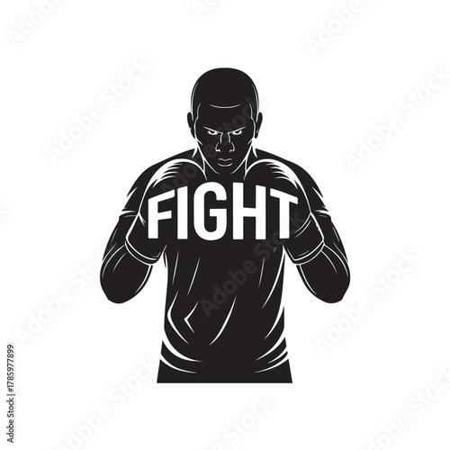 Boxing silhouette with fight forward text isolated black colour vector design and white background (2).eps