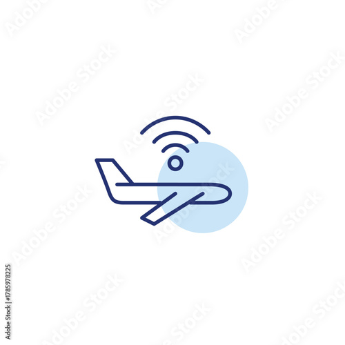 Airplane and wi-fi. Inflight navigation and internet access. Pixel perfect, editable stroke vector icon