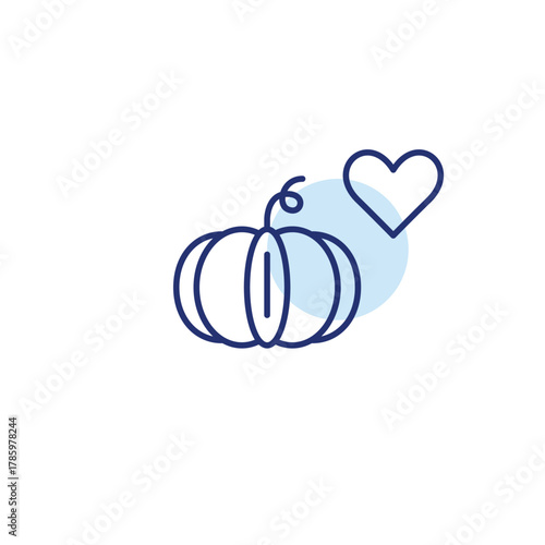 Pumpkin and heart. Healthy groceries for cooking. Customer favorite vegetables. Pixel perfect, editable stroke vector icon