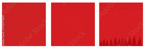 Red Christmas geometric background collection. Merry Christmas poster, social media post layout, quiz backdrop, square banner design template set