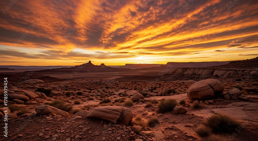 Fototapeta premium Dramatic Sunset Over Rugged Coastal Landscape.