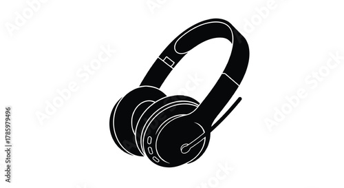 A sleek black silhouette of modern over ear headphones with adjustable headband and earcups on a clean white background