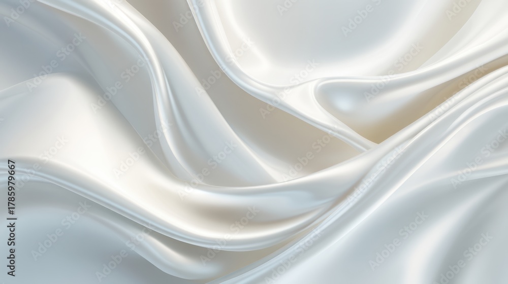 Obraz premium Elegant silky white fabric draping gracefully in soft folds, creating a smooth and luxurious texture for seamless backgrounds and design projects