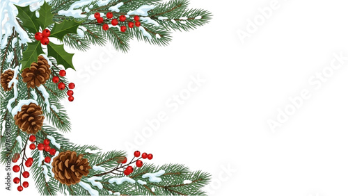 Wintery Christmas Corner Decoration with Pine Cones, Holly, and Snow