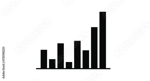 Simple black bar chart showing upward trend and growth with varying heights against a white background